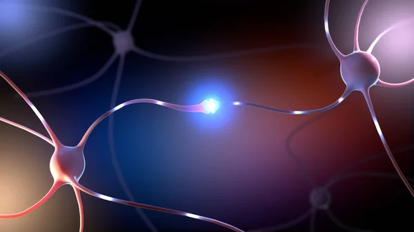 神经元或神经细胞突触部分的3D — 图库照片