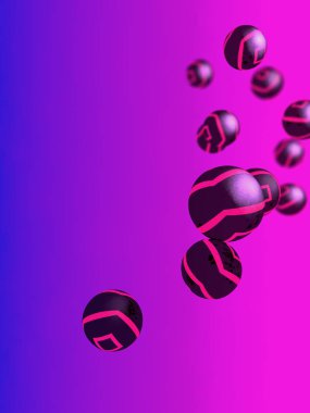3d illustration of a close-up of differently colored striped and differently sized spheres in front of a color gradient clipart