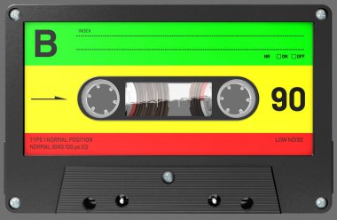 etiket ve etiket ile ses kaset bir rastafarian 3D çizimi renkli