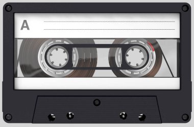 siyah ve şeffaf ses kaset 3D resimde etiket ve etiket ile