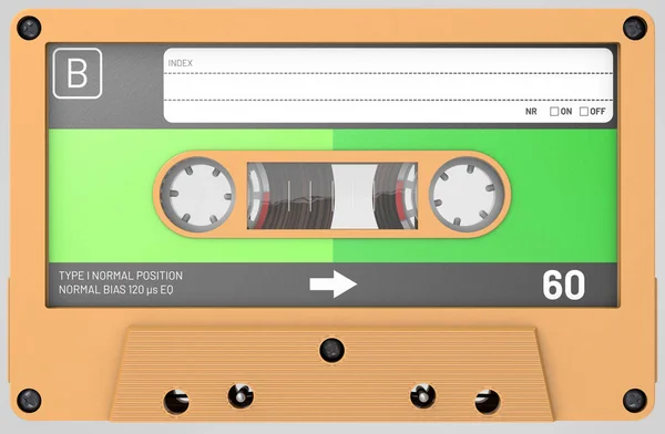 3D obrázek oranžové audio kazeta s nálepkou a štítků — Stock fotografie