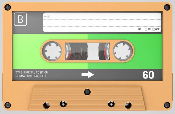 ステッカーとラベル オレンジ オーディオ カセットの 3 d イラストレーション — ストック写真
