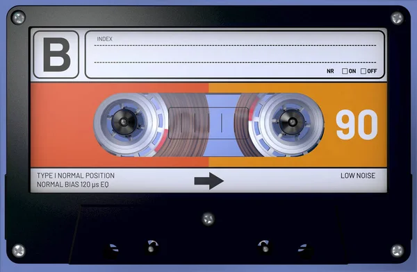 ステッカーとラベル ブラック オーディオ カセットの 3 d イラストレーション — ストック写真