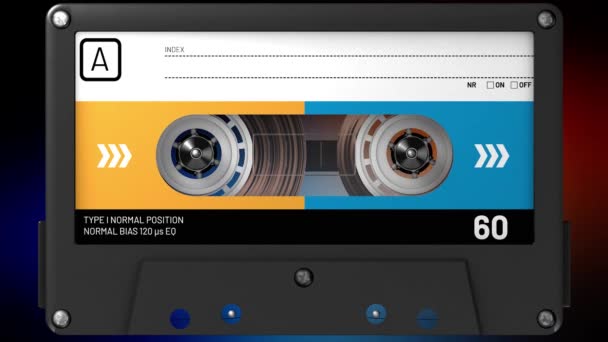 Illustration Einer Looping Filmsequenz Seitenansicht Einer Transparenten Audiokassette Mit Aufkleber — Stockvideo