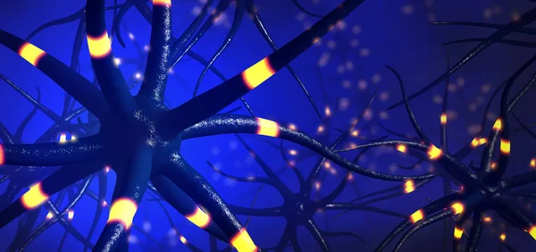 Close-ups van verzendende hersencellen of neuron-3D-illustratie — Stockfoto