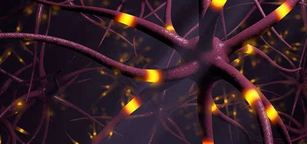 Close-ups van verzendende hersencellen of neuron-3D-illustratie — Stockfoto