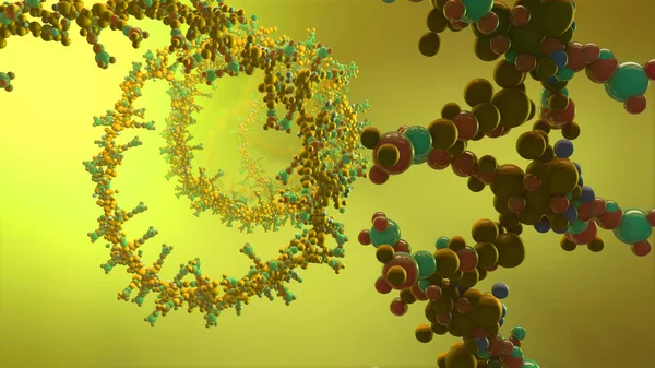Řetězec kyseliny ribonicleové, z níž je deoxyribonukleová kyselina nebo DNA složena-3D ilustrace — Stock fotografie