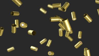 Havada uçan bir tabanca dan mühimmat kartuş durumda - 3d illüstrasyon