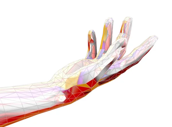 Kleurrijke aanraken en helpende handen in futuristische laag poly stijl — Stockfoto