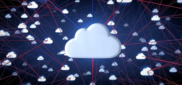 Digital network of connected online cloud storage - 3d illustration