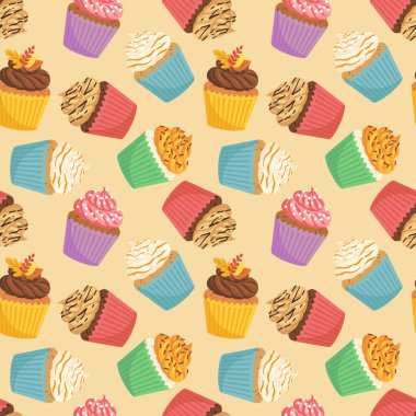 Tatlı keklerin vektör çizimi tam çerçeve deseni 