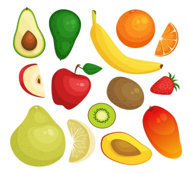 çeşitli karikatür meyveleri, vektör çizimleri 