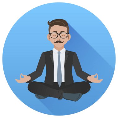 Nilüfer çiçeği pozundaki iş adamı meditasyonunun vektör çizimi 