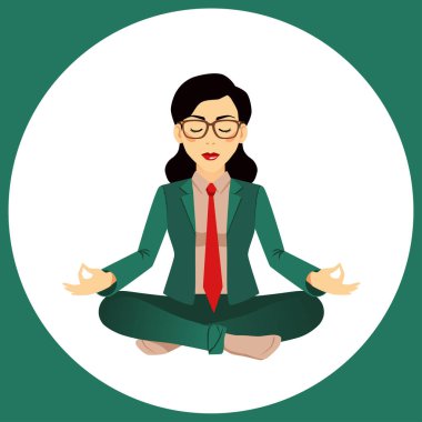 Nilüfer çiçeği pozundaki iş kadını meditasyonunun vektör çizimi 