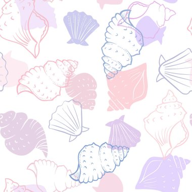 Deniz kabuklarıyla kusursuz desen, vektör çizimi