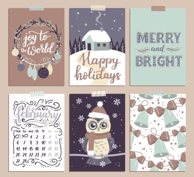 Eski yılbaşı posterleri. Tatil kaligrafik tasarımı