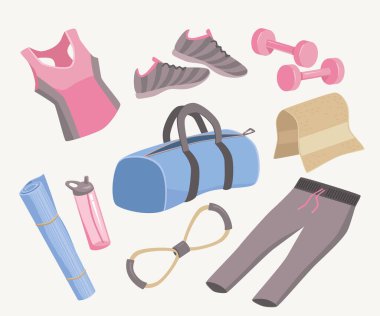 karikatür spor aletleri, vektör illüstrasyonu