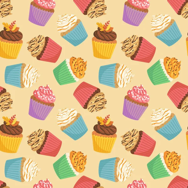 Ilustração Vetorial Cupcakes Doces Padrão Quadro Completo — Vetor de Stock