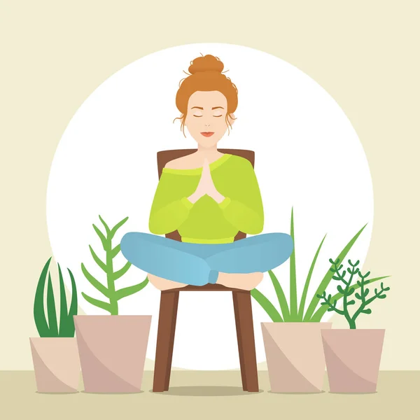 Vector Ilustración Meditación Mujer Pose Loto Con Los Ojos Cerrados — Archivo Imágenes Vectoriales