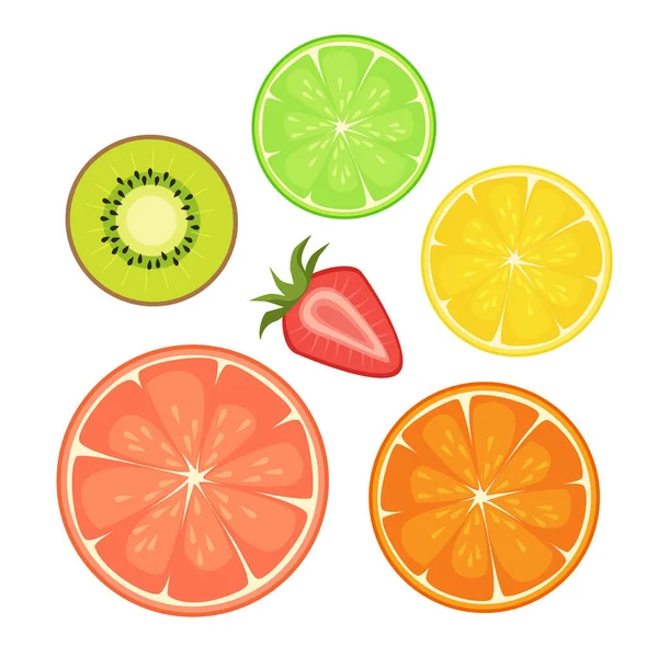 Set Van Verschillende Gehalveerde Vruchten Vector Illustratie — Stockvector