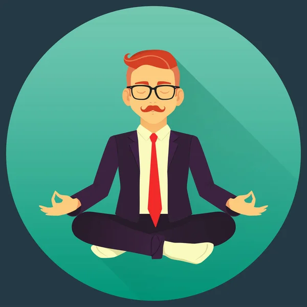 Illustration Vectorielle Méditation Homme Affaires Pose Lotus Avec Les Yeux — Image vectorielle