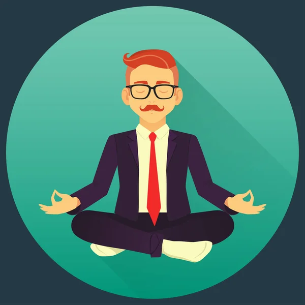 Ilustração Vetorial Homem Negócios Meditação Pose Lótus Com Olhos Fechados —  Vetores de Stock