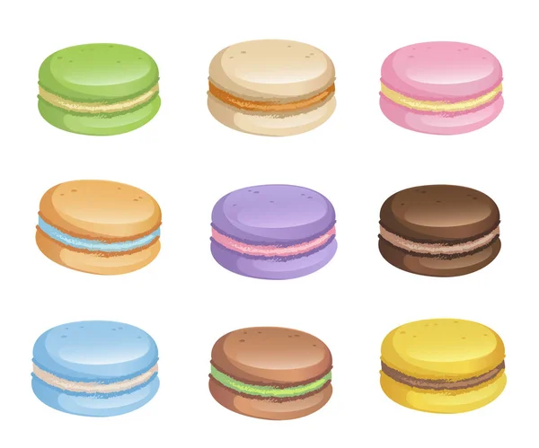 Vector Illustration Sweet Macaroon Cookies Cakes Full Frame Pattern — Stock Vector