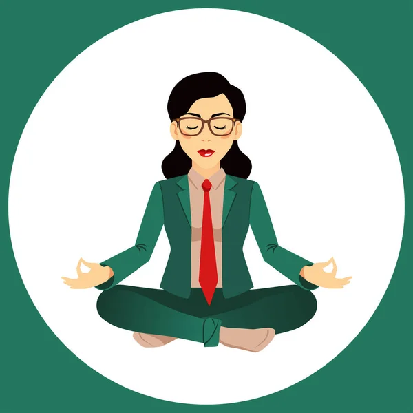 Nilüfer çiçeği pozundaki iş kadını meditasyonunun vektör çizimi 