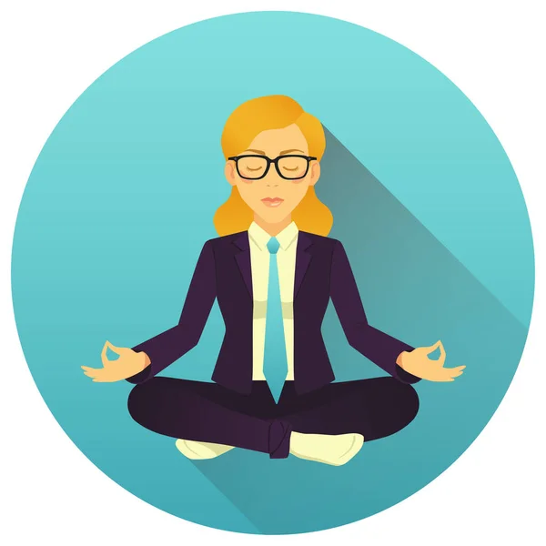 Vector Ilustración Mujer Negocios Meditación Pose Loto Con Los Ojos — Archivo Imágenes Vectoriales