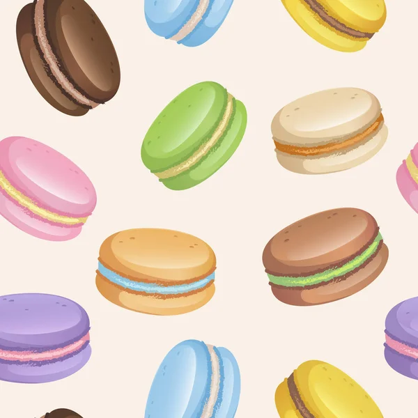 Διανυσματική Απεικόνιση Γλυκών Κέικ Macaroon Cookies Πλήρες Μοτίβο Πλαισίου — Διανυσματικό Αρχείο