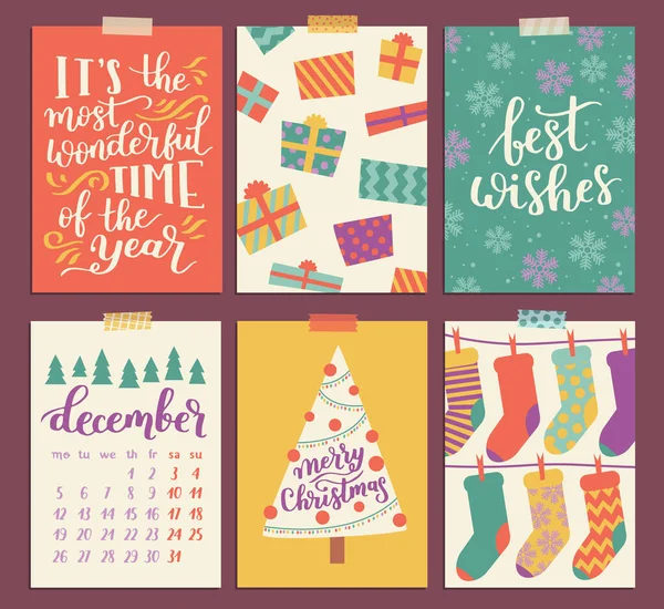 Cartazes Vintage Natal Design Caligráfico Feriados —  Vetores de Stock