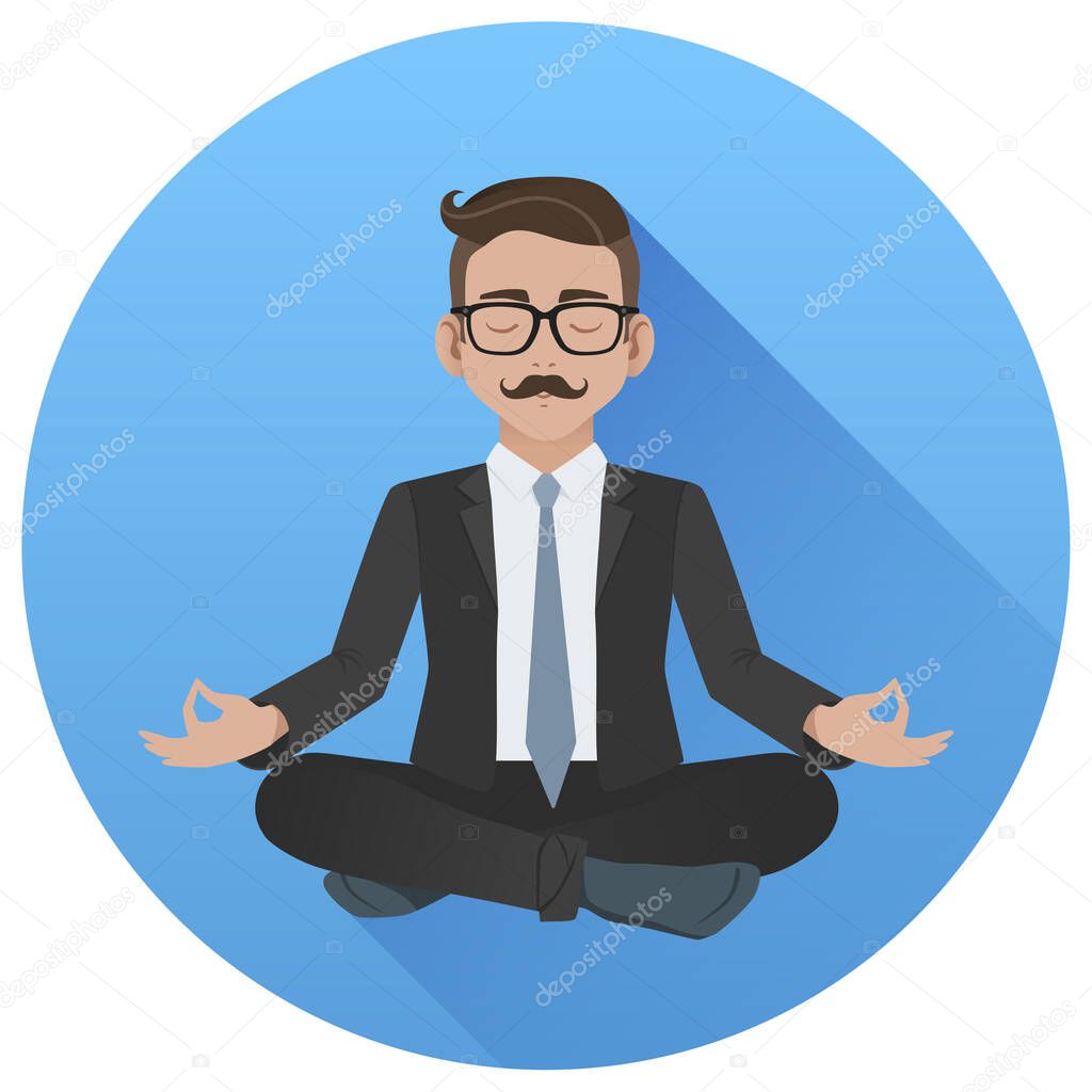 vector illustration of business man meditation in lotus pose with closed eyes 