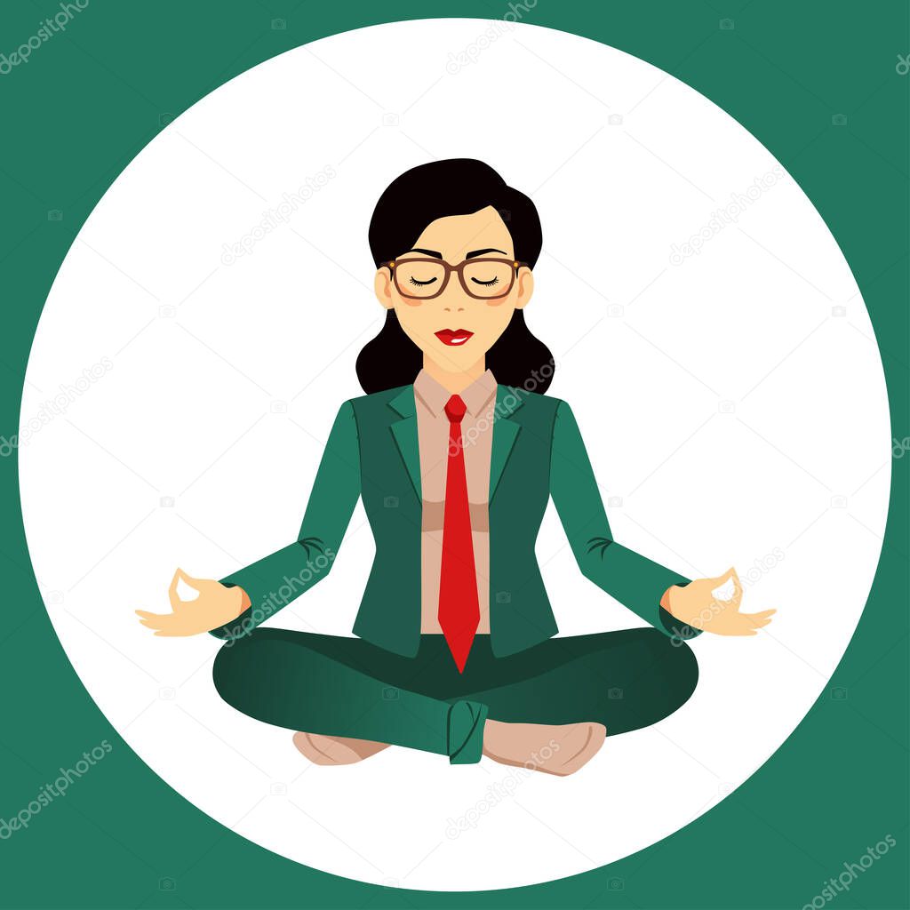 vector illustration of business woman meditation in lotus pose with closed eyes 