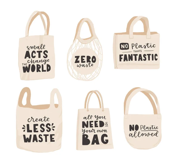 Tasche Mit Handgezeichnetem Schriftzug Plastic Free Future Und Produkttüten Zum — Stockvektor