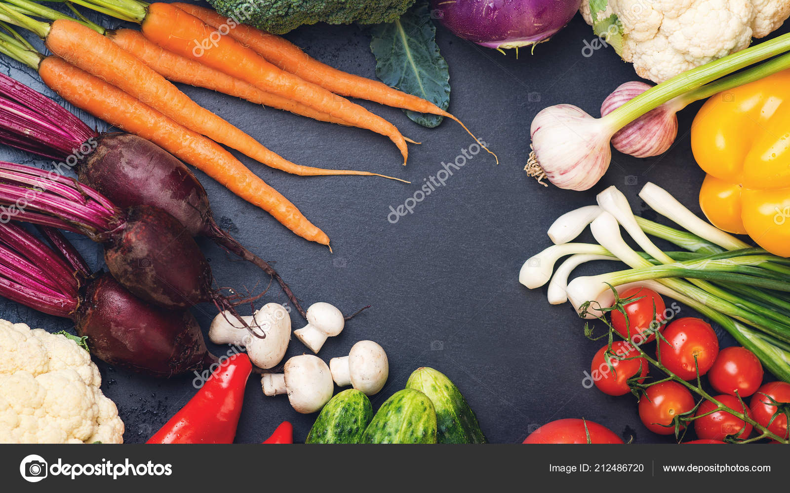 Vegetables Background Fresh Vegetables Black Background Copy Space Top