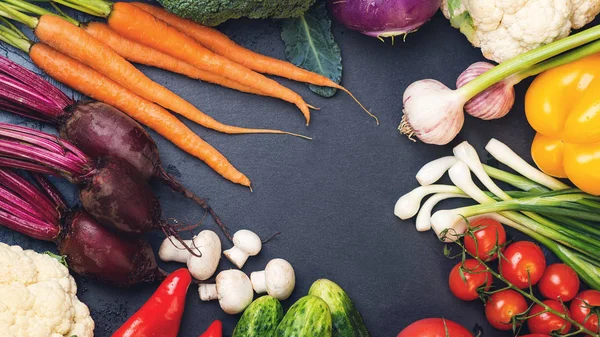 Vegetables Background Fresh Vegetables Black Background Copy Space Top View — Stock Photo, Image