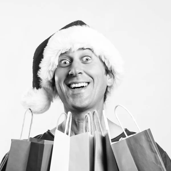 Christmas Man Man Holding Shopping Bags Christmas Sales Man Wearing — Stock Photo, Image