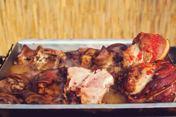 Food Street Pork Knees Tray Outdoors Czech Market Prague Festival — Stock Photo, Image