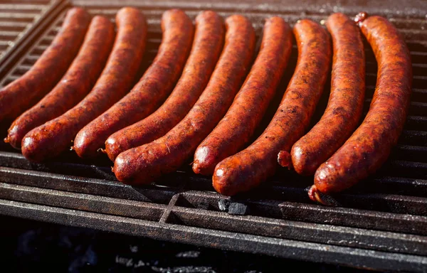 Griller Les Saucisses Sur Marché Extérieur Nourriture Rue Des Saucisses — Photo