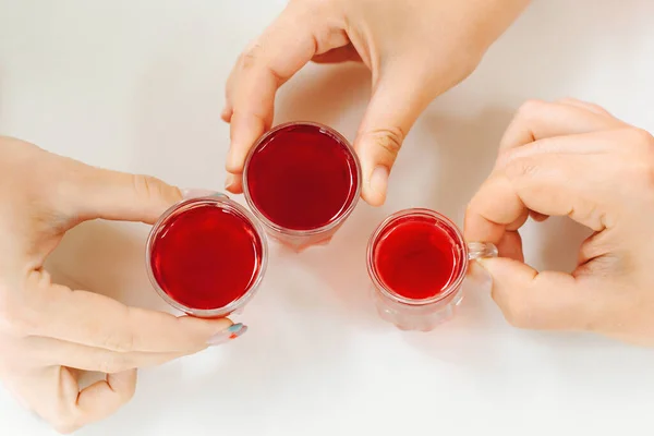 Friends Toasting Liqueur Shots White Table Party Toast Concept People — Stock Photo, Image