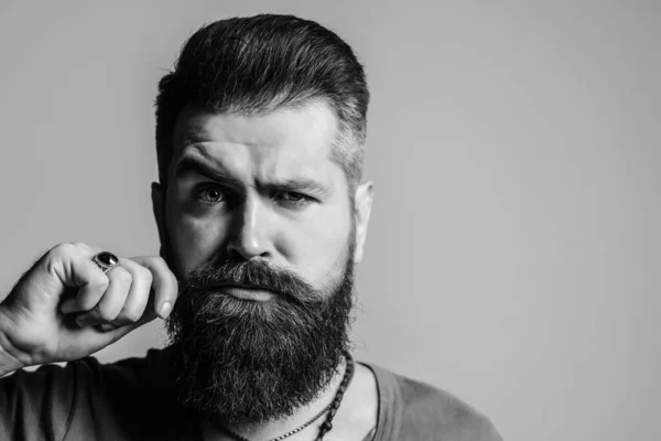 Retrato Facial Del Hombre Barbudo Barbería Hombres Peinado Barba Bigote — Foto de Stock