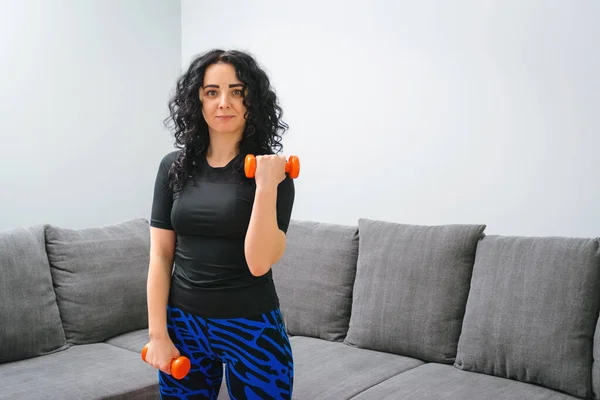 Sport Fitness Und Gesunder Lebensstil Mädchen Beim Training Hause Frauen — Stockfoto