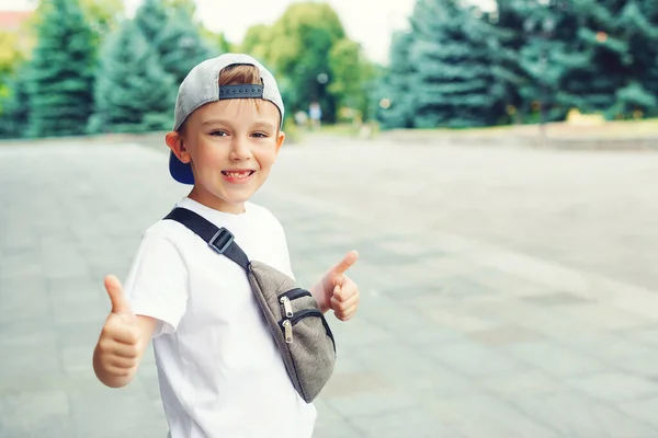 Porträt Eines Modischen Kleinen Jungen Mit Baseballmütze Glückliche Kindheit Sommerzeit — Stockfoto