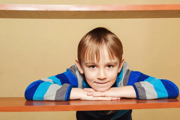 Netter Kleiner Junge Der Die Kamera Schaut Porträt Eines Glücklich — Stockfoto