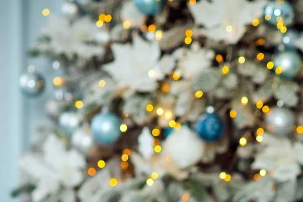 Homályos Háttér Karácsonyi Díszített Ragyogás Karácsonyfa Háttér Ünnepi Bokeh Világítás — Stock Fotó