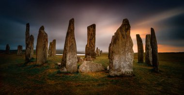 Panorama of Callanish stones in sunset light, Lewis, Scotland clipart