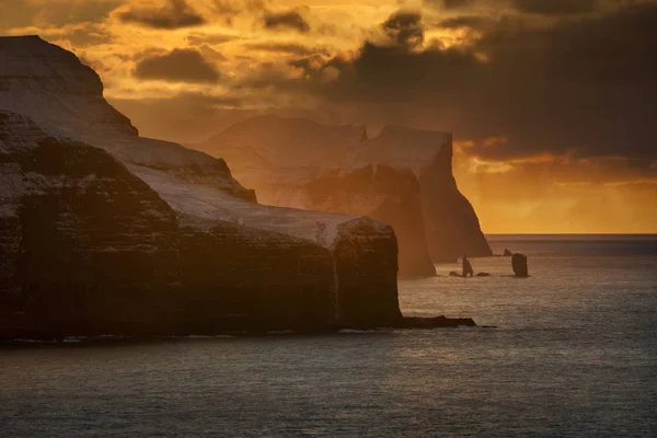 Streymoy Und Austrockenklippen Sonnenuntergang Färöer Inseln — Stockfoto