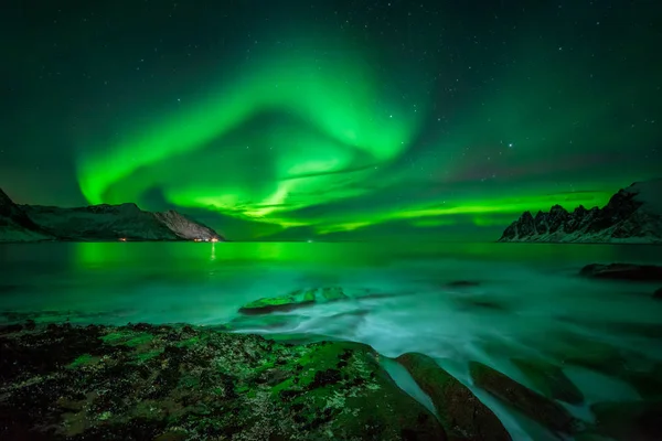 Ersfjord aurora borealis — Stock fotografie