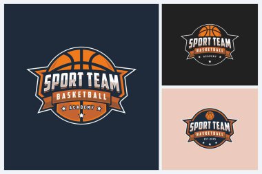 Basketbol logosu tasarım şablonu, basketbol amblemi vektörü, basketbol turnuvası logosu tasarım vektörü illüstrasyonu