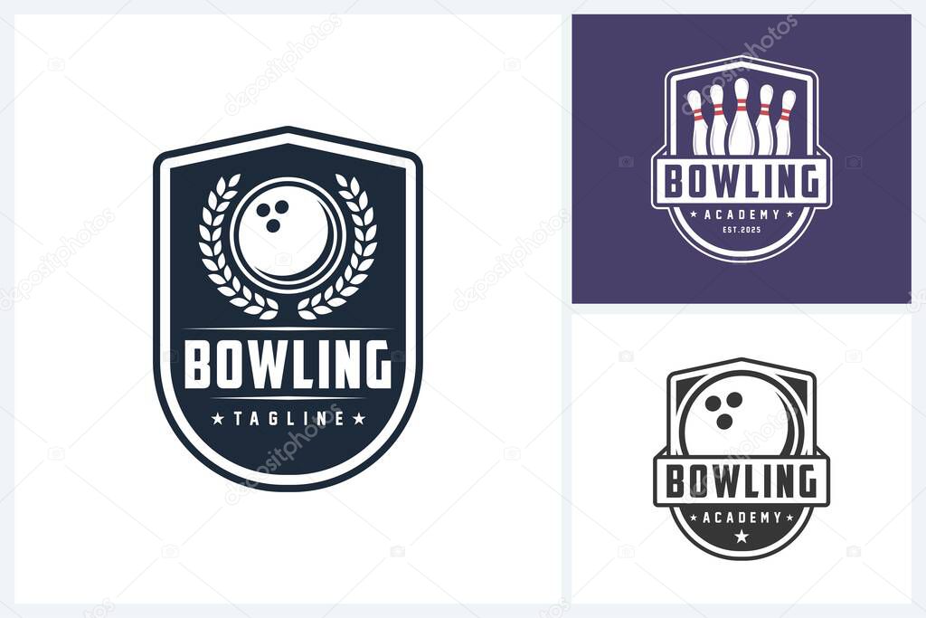 Bowling logo sport design template, bowling emblem vector, bowling tournament logo badge design vector illustration